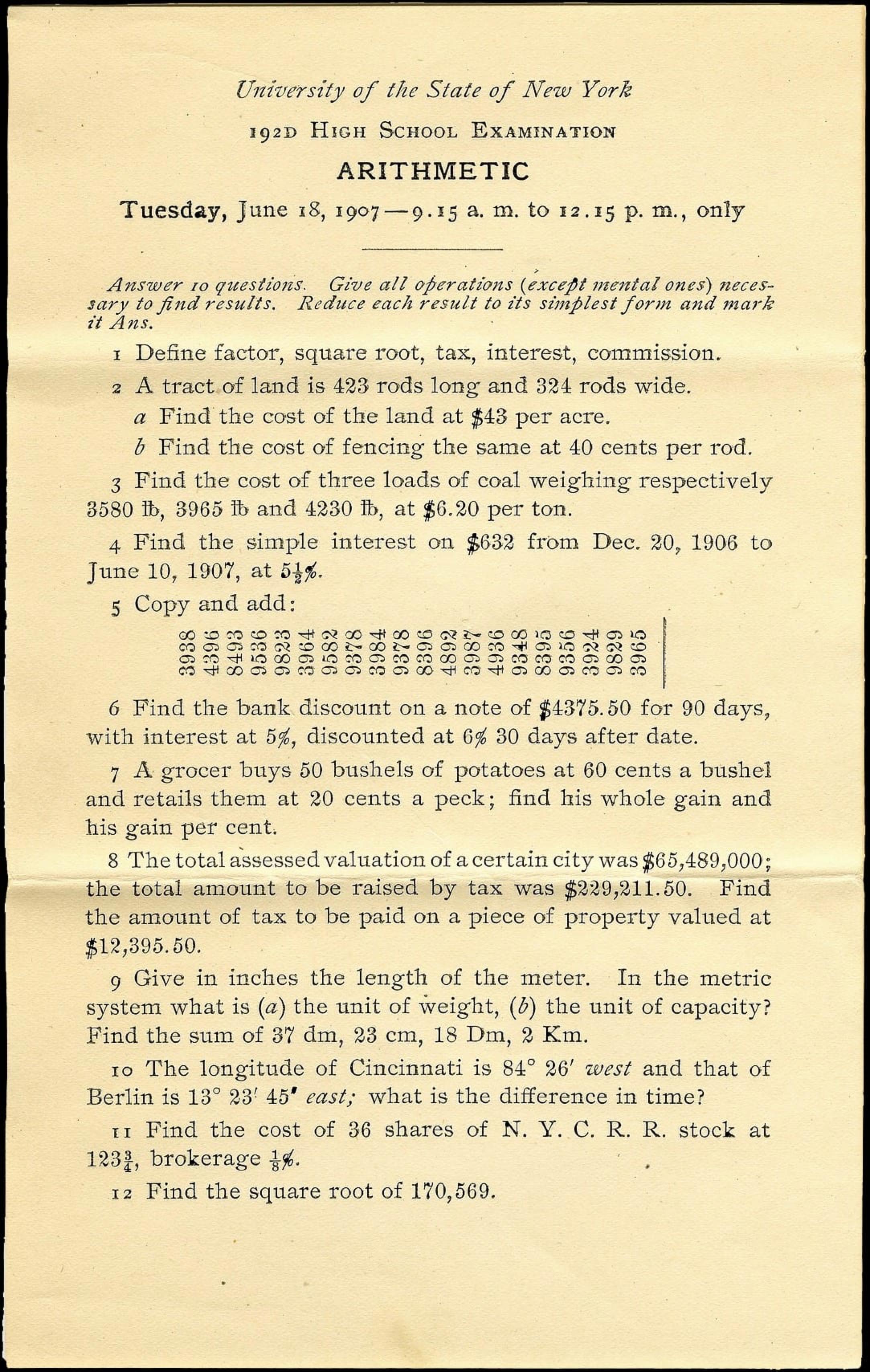 New York State Regents Exams in Mathematics